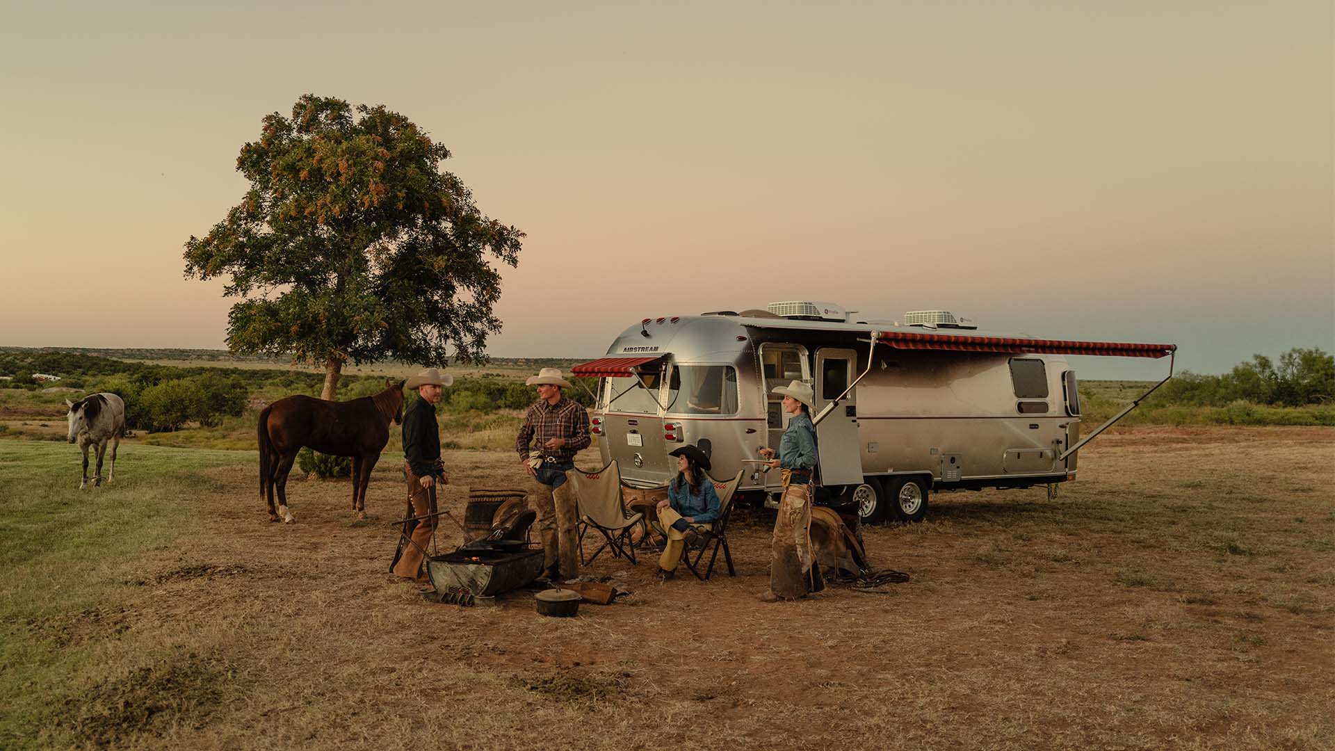 Airstream Stetson and 6666 Special Edition at a Texas ranch with ranchers and horses